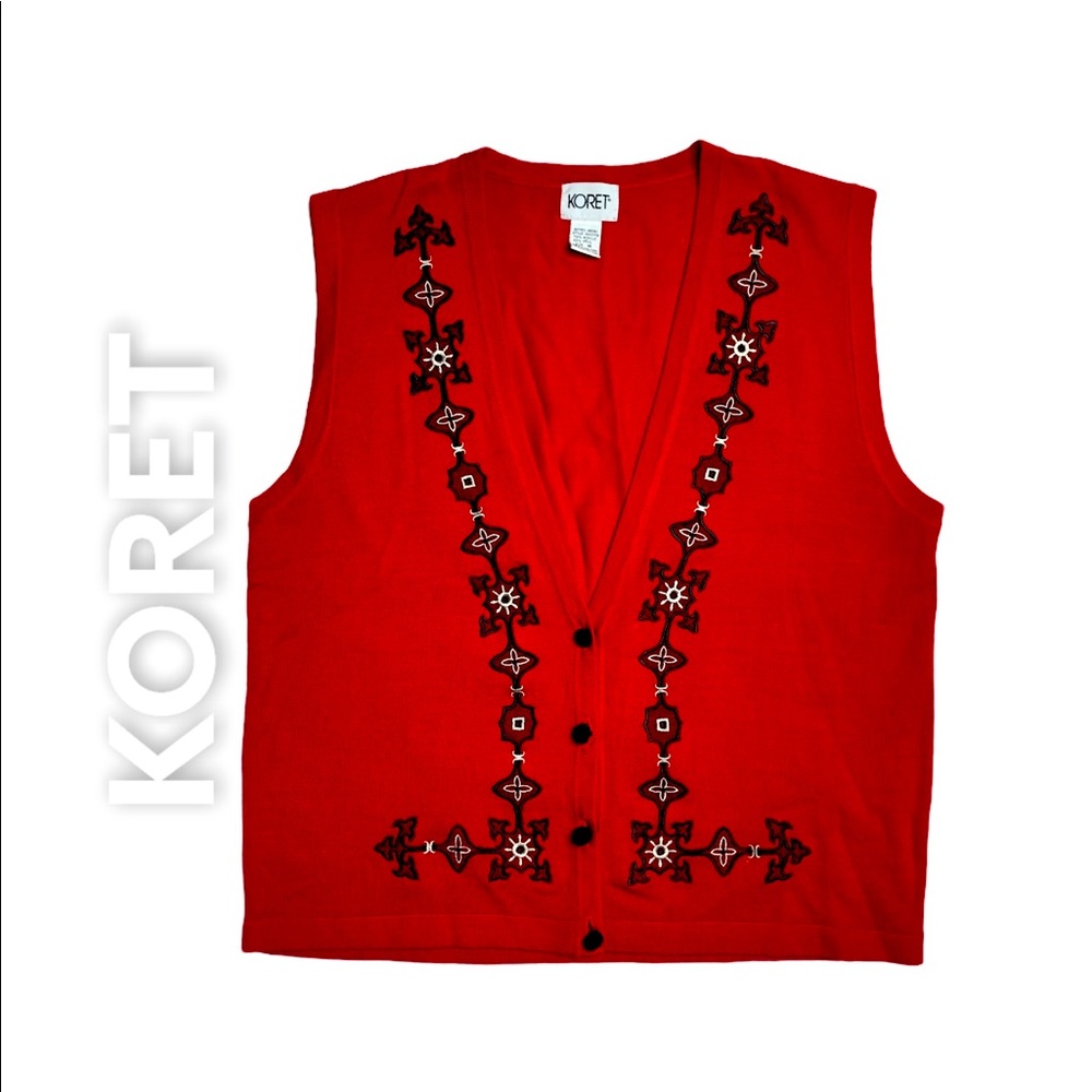 VTG KORET Red Vest with Black Embroidery Size Medium
